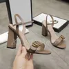 Classic High heeled sandals party 100% leather women Dance shoe designer sexy heels 10cm Suede Lady Metal Belt buckle Thick Heel Woman shoes Large size 35-41-42 x27