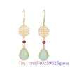 Boucles d'oreilles enjambées Green Jade Drop Drop Femmes Real Accessories Cadeaux Fashion Gemles Bijoux en pierre 925 Silver Amulet Charms Natural