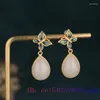 Dangle Earrings White Jade Water Drop Jewelry Fashion Women Ear Studs Charm Real Chinese Natural Talismans Jadeite 925 Silver Luxury