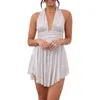 Robes décontractées couche-cou rythrique mini-robe sans dos pour femmes - colorée de fête disco de fête avec un col en V profond et des paillettes sexy