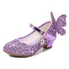 Sneakers Princess Butterfly Leather Shoes Kids Diamond Bowknot High Heel Children Girl Dance Glitter Fashion Girls Party Shoe 230811