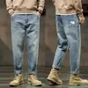 Мужские джинсы мешковаты мужски для гаремы свободные широко подходящие для ноги винтажная одежда повседневная мужская джинсовая брюки уличная одежда с патч