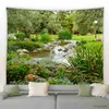 Tapestries Spring Park Garden Landscape Tapestry Green Plants Trees Red Purple Flowers Natural Scenery Tapestries Living Room Wall Hanging R230812