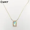 Pendant Necklaces WT-JN214 WKT Design Micropave Cubic Zircon Tiny Square Flash Natural Shell Necklace 18 Inch Long Chain Adjust Abalone