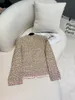 2023 Autumn Champagne Pink Contrast Trim Tweed Jacket Long Sleeve Round Neck Double Pockets Classic Jackets Coat Short Outwear A3G116575