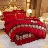 Sängkläder uppsättningar beige plysch mjuk varm kristall sammet prinsessan spetsuppsättning lyx 1/3 st täck/täcke omslagskuddar hemtextil
