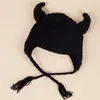 Berets Y2k Handmade Devil Horn Shape Hat Knit Winter Windproof With Braids Decor