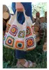 Kvällspåsar virkning boho chic Granny Square Gran Tote Handväska Beige Blue Market Bag Vintage Style Hippie Summer Beach Bag Wholesale 230811