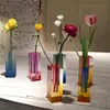 Decorative Objects Figurines Modern Art Clear Glass Rainbow Color Bud Vase Table Plant Holder Container Bud Pot Home Decoration Transparent Flower Vase 230812