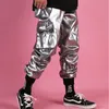 Herenbroek Casual leer Harem Pant mannelijke streetwear Hip Hop Punk Silver Multi Pocket Cargo Trouser Stage Kleding DJ Zanger Pant Men 230811