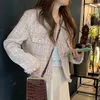 Herrtröjor tröjor hma mode koreanska chic vintage tweed ulljacka kappa kvinnor hösten enstaka plaid pläd tassel office lady outwear 230812