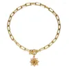 Collares colgantes para mujer color dorado collar solar acero inoxidable para mujeres moneda estrella cadena de gargantilla