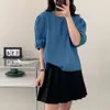 Taochuan Self Stay Blue Shirts Bubble Sleeves慎重なマシンカウボーイシャツレース女性の夏