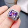 Cluster Rings Vimtage 925 Silver Men Gemstone Ring For Party 4ct 9mm VVS Grade Natural Amethyst 18K Gold Plating Crystal Jewelry Man