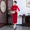 Etniska kläder kinesiska traditionella förbättrade mandarin krage cheongsam röd sida split klänning formell festklänning lång vintage knapp vestidos