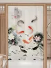 Sheer Curtains Chinese Noren Door Curtain Ink Lotus Painting Kitchen Bedroom Restaurant Partition Decoration Doorway Hanging 230812