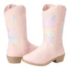 Stivali unishuni cowboy per ragazza ricamato ginocchio cowgirl bambino primavera autunno western bootie kids rosa scarpa 230811