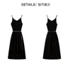 2023 Summer Black Solid Color Dress Sleeveless V-Neck Midi Casual Dresses W3Q064512