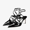 Fashion Women Sandals Senior AZIA PUMP 75 mm Italy Classic Pointed Toe Cross Double Ankle Sling Buckle Black Nude Patent Leather Designer Sandal High Heels Box EU 34-43