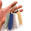 Keychains Lanyards New Cute Long Pom Keychain Women Fashion Faux Mink Fur Key Chain Bag Charms Pendant Tassel Fluffy Car Key Ring Creative Gift