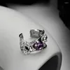Ringos de cluster mlkenly escuro gem roxa anel esterlina prata s925 francês rococo estilo leve textura de luxo avançada design original