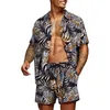 Men's Tracksuits Tropic Plants Flower 2pcs Camisetas servem homens Moda Shirtsshorts Duas peças Conjuntos de camisas da praia Hawaii