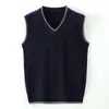 Men's Sweaters Autum Fashion Brand Solid 6% Wool Pullover Sweater V Neck Knit Vest Men Trendy Sleeveless Casual Top Quality Men Clothing 230811