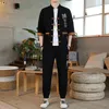 Herren-Trailsuiten Baumwolle und Leinen lässige Hemdhose Chinesische Plattenknopf Retro Fünf-Punkte-Hülle bestickter Tang Anzug Mantel Set Set