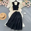 Two Piece Dress Summer New Fashion French Suits Women's Sexy Sleeveless Elastic Camisole Tops +high Waist Skirt Sweet Two-piece Sets 2024