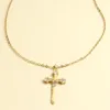 Pendanthalsband Micro Pave Zircon Cross Sword för kvinnor smycken rostfritt stål kedja guld färg choke halsband enkelhet mode