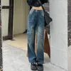 Dames jeans 2023 broek lente en herfst dubbele zakken breed been recht