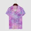 Camisas casuais masculinas Galaxy Design Mermaid Print Beach Shirt Hawaii Y2K Blouses Men Graphic Plus Tamanho