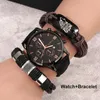 Montre-bracelets 3pcs / ensembles de montres analogiques à la mode décontractés pour hommes 2 bracelets