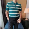 Męski Polos Fashion Classic Top Strited Knited Ice Silk Short Sleeve Polo Shirt Men Summer Light Luksus Europe i Wielka Brytania styl