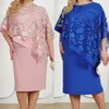 Casual Dresses Embroidered Cape Gown Dress Shawl Oversized Elegant Plus Size Floral Embroidery O-neck Knee For Wedding