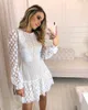 Robes décontractées en dentelle de dentelle de lacette robe pinte 2023 mode O-cou de mode à manches longues Verstido Double couche de fête de fête printemps été féminine courte