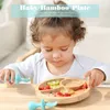 Cups Dishes Utensils Baby Feeding Bowl Baby Dinner Plate Wooden Kids Feeding Dinnerware With Silicone Suction Cup Wooden Fork Spoon Children's Dishes 230811