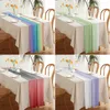 Tischläufer Gradient Rainbow Stripes Sheer Chiffon Luxury Tischläufer Esstisch Hochzeit Dekor Gaze Tisch Tuch gedruckter Tischläufer 230811