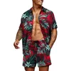 Men's Tracksuits Tropic Plants Flower 2pcs Camisetas servem homens Moda Shirtsshorts Duas peças Conjuntos de camisas da praia Hawaii