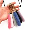 Nyckelringar lanyards ny söt lång pom nyckelchain kvinnor mode faux mink päls kedjepåse charms pendelle fluffy bil nyckelring kreativ gåva