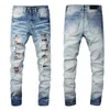 Jeans masculinos jeans roxos anjo jovem cara rasgado magro skinny calça masculina usa motociclista cowboy adoração alongamento de motocicleta joelho reto joelho