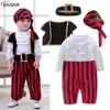 Cosplay Pirate Capitão Cosplay Costume Baby Romper Boys Bodysuits Christmas Roupas Fantasia Trajes de Halloween Crianças Crianças Mumpsuits 230812