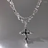 Anhänger Halskette Punk Gothic Black Cross Star Halskette für Frauen Vintage Metall Doppelschicht Halskette Hochzeit Schmuck Geschenke