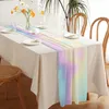 Table Runner Gradient Rainbow Stripes Sheer Chiffon Luxury Table Runner Dinning Table Wedding Decor Gauze Table Cloth Printed Table Runner 230811