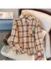 Kvinnor BLOUSES Women Plaid Shirt Korean Style Harajuku Vintage Fashion Elegant Long Sleeve Polo-Neck Y2K Top kläder 2023