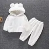 Clothing Sets Cute Baby Boys Girls Coral Velvet Warm Spring Autumn Winter Hoodied Clothes Sets Children Kids Thick Woolen Bear Hoody Suits 230812