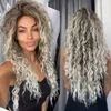 Cosplay S Ash Blonde Sintetico Long Curly Hair for Women Fluffy Ombre Hairstyle Wave Costume Carnival Party Regular 230811