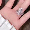 Cluster Rings 2023 Luxury Fashion Silver Color White Yellow Zircon Engagement Wedding Eternity Ring Bling Crystal For Women