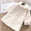 Kurtki naśladowanie norki długie płaszcz jesienne zima ciepłe luźne mieszanki wełniane kurtka dla dzieci moda polarowa płaszcz R230812