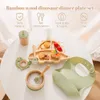Cups Dishes Utensils 7pcs Bamboo Wood Dinosaur Dinner Plate Feeding Supplies Children Tableware Suction Plate Bowl BPA Free Baby born Accessories 230811